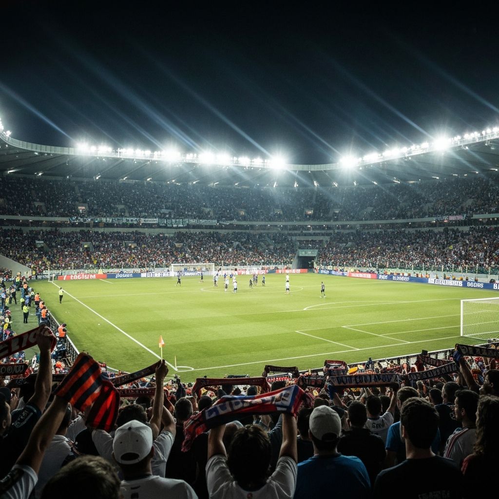 Estadio de futebol lotado visto das arquibancadas
